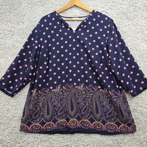 Talbots Womens Paisley Floral Pullover Blouse‎ Blue Rayon Size 2X Teacher Casual